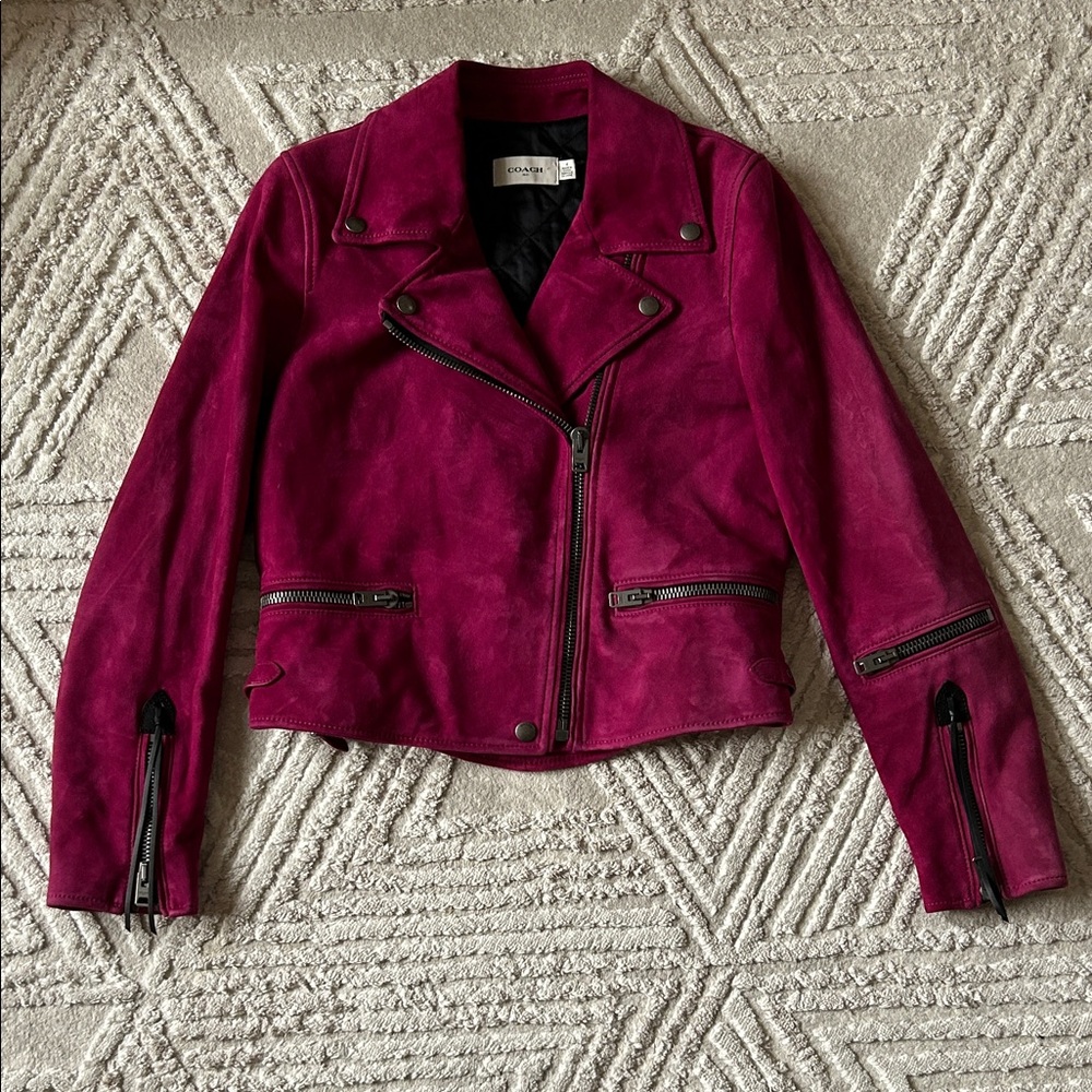 Coach Magenta Leather Jacket